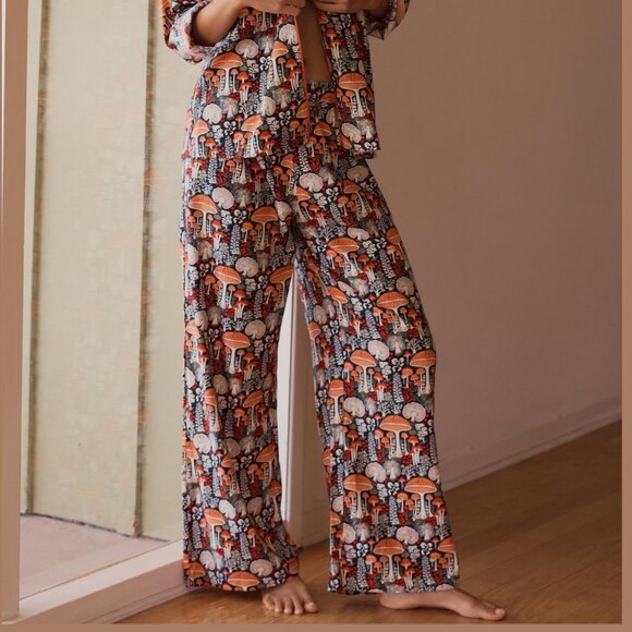 Anthropologie Other - By Anthropologie Flannel Pajama Bottoms Mushroom Print Small